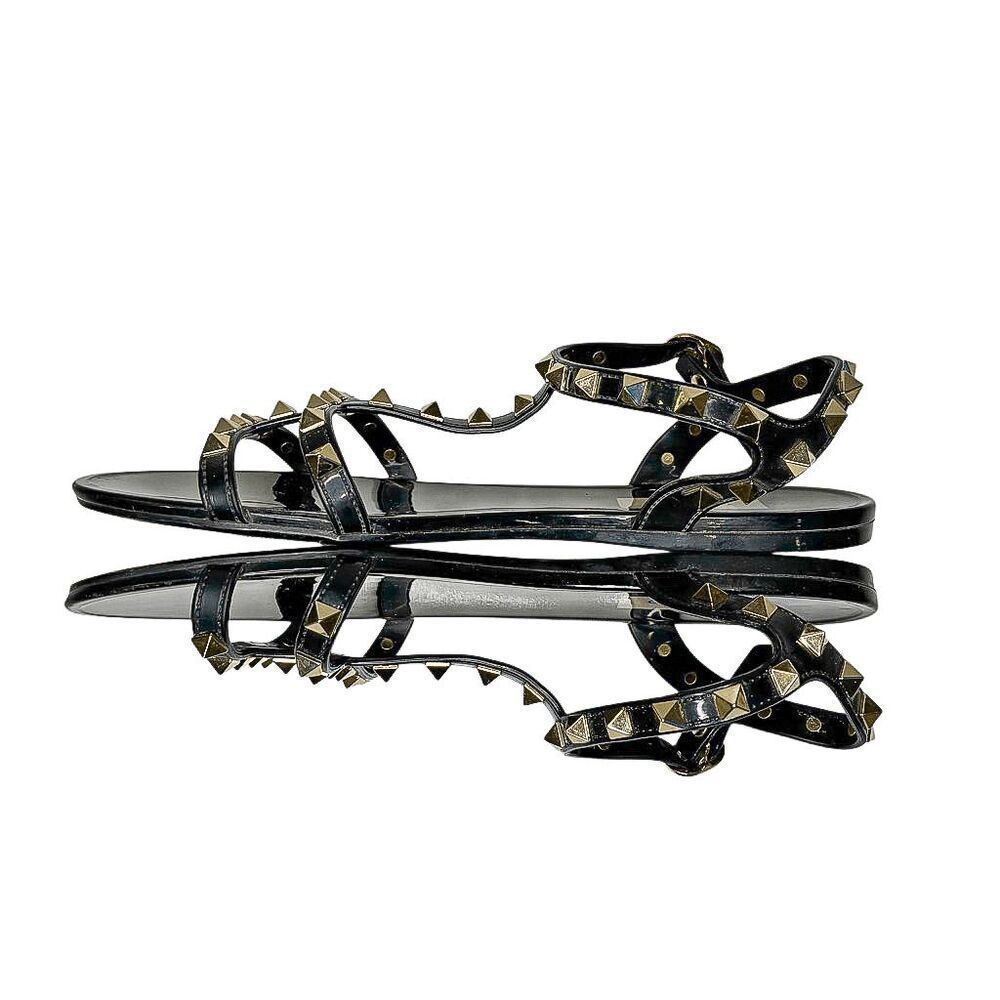 Valentino Garavani Rockstud Jelly Gladiator Sandals EU 38 Black PVC Studded Flat - Picture 6 of 10